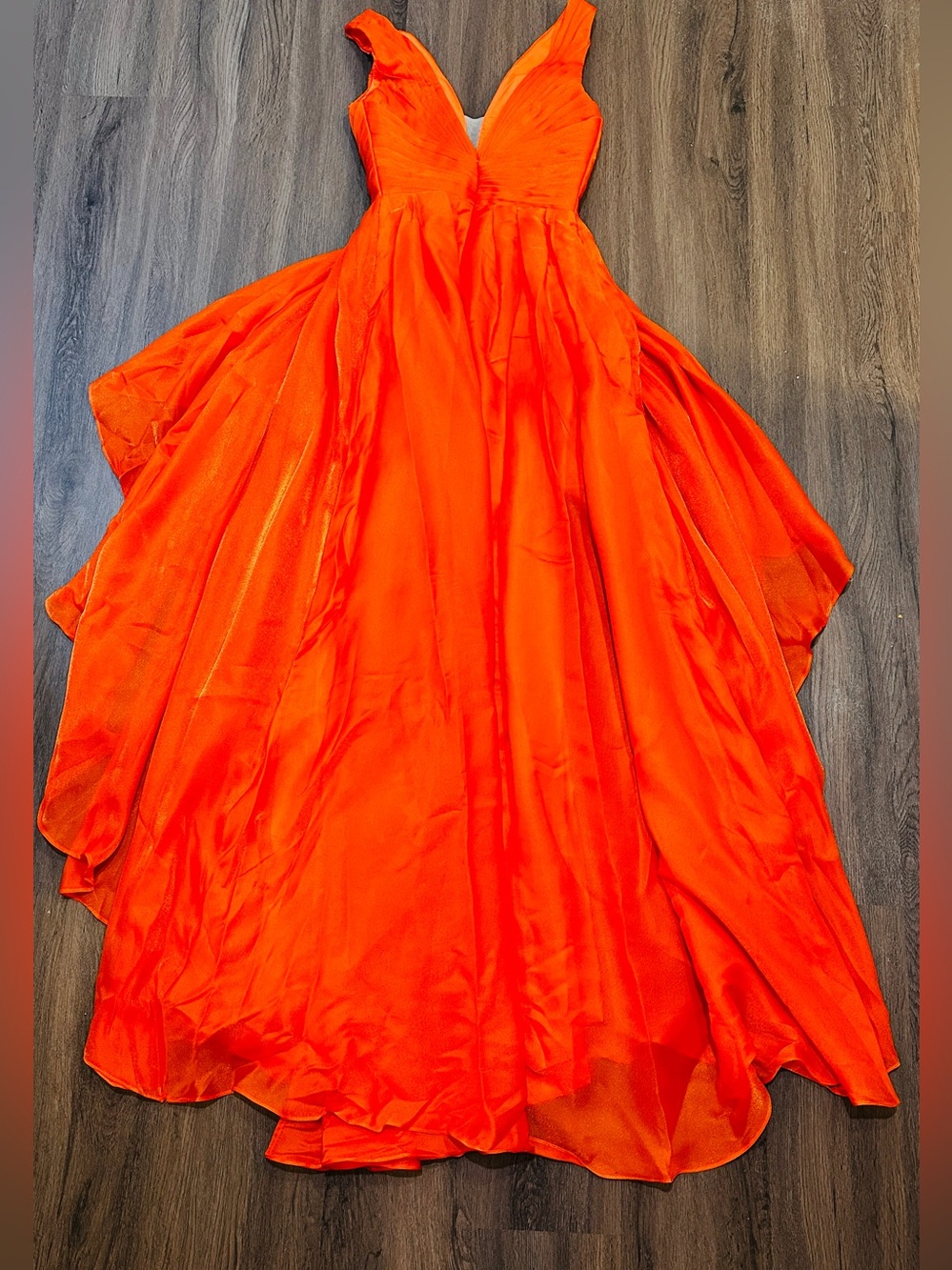 Orange Plunge Sheer V Formal Gown Size 6 Layered Tulle Evening Prom Dress - Picture 14 of 14